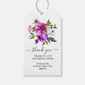 紫色の花と緑のブライダルシャワーギフトラベル ギフトタグ (正面)