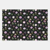 紫色の花と葉のパターン ラッピングペーパーシート (正面3)