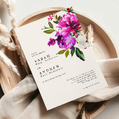紫色の花と葉緑ののモダン結婚 招待状