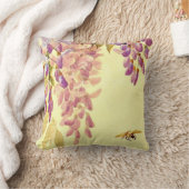 紫色の花と蜂のヴィンテージ修復芸術 クッション (ブランケット)