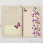 紫色の花と蝶のジャーナル・ページ (正面/裏面)
