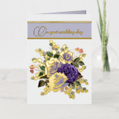 紫色の花と金ゴールドのアクセント結婚ズ 箔グリーティングカード (正面)