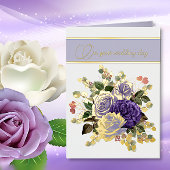 紫色の花と金ゴールドのアクセント結婚ズ 箔グリーティングカード
