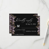 紫色の花と金ゴールドの葉の間引きRsvpカード 出欠カード