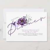 紫色の花と銀のグリッターリハーサルディナー 招待状 (正面)