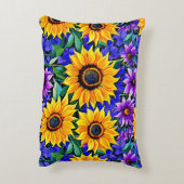 紫色の花と黄色のひまわりのフローラ アクセントクッション (裏面(縦))