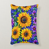 紫色の花と黄色のひまわりのフローラ アクセントクッション (正面(垂直))