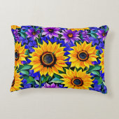 紫色の花と黄色のひまわりのフローラ アクセントクッション (裏面)