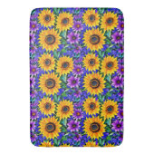 紫色の花と黄色のひまわりのフローラ バスマット (正面縦)