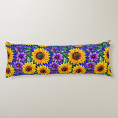 紫色の花と黄色のひまわりのフローラ ボディピロー (裏面)