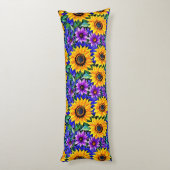 紫色の花と黄色のひまわりのフローラ ボディピロー (裏面 (縦))