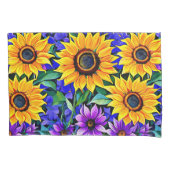 紫色の花と黄色のひまわりのフローラ 枕カバー (正面左)