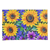 紫色の花と黄色のひまわりのフローラ 枕カバー (正面右)