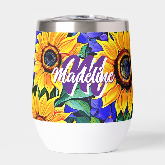 紫色の花と黄色のひまわりパーソナライズされた (正面)