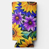 紫色の花と黄色のひまわりパーソナライズされた スリム缶クーラー (裏面)