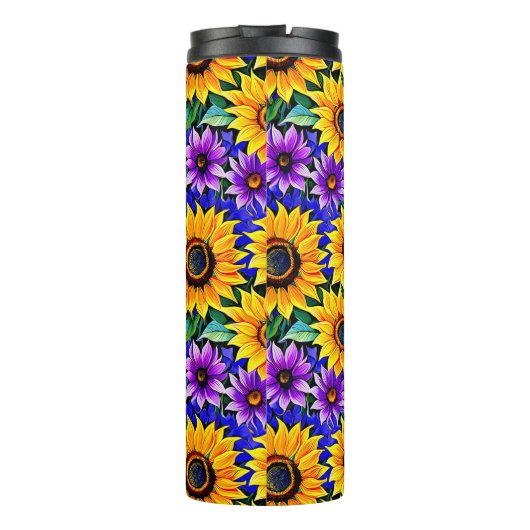 紫色の花と黄色のひまわりパーソナライズされた タンブラー (裏面)
