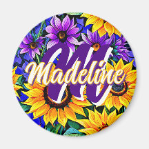 紫色の花と黄色のひまわりパーソナライズされた