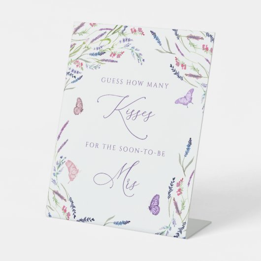 紫色の花どのよう多くのキスブライダルシャワーゲーム 台座サイン (正面)