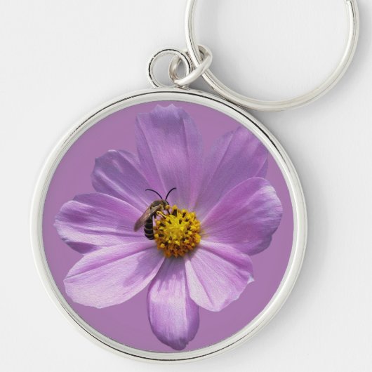 紫色の花にミツバチ キーホルダー (正面)