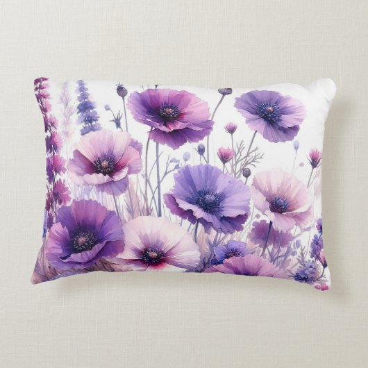 紫色の花のかわいらしフローラアクセント枕 アクセントクッション (裏面)