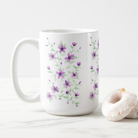 紫色の花のつる植物 コーヒーマグカップ (ドーナツ)
