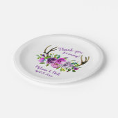 紫色の花のシカの(雄ジカの)枝角のブライダルシャワーの装飾 ペーパープレート (アングル)