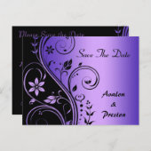 紫色の花のスクロール作業日付カードの保存 案内ポストカード (正面/裏面)