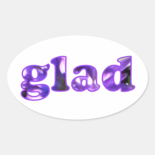 紫色の花のステッカーで綴ったGlad 楕円形シール (正面)