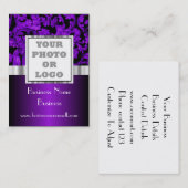 紫色の花のダマスク織の写真のロゴ 名刺 (正面/裏面)