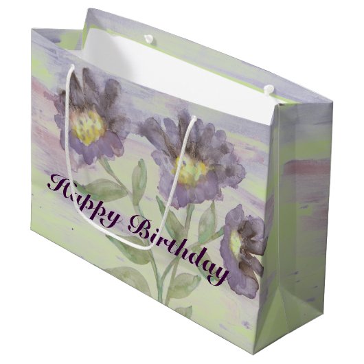 紫色の花のデザイナー ラージペーパーバッグ (正面アングル)