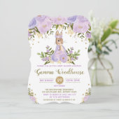 紫色の花のバニーウサギのベビーシャワーの招待状 招待状 (スタンド正面)