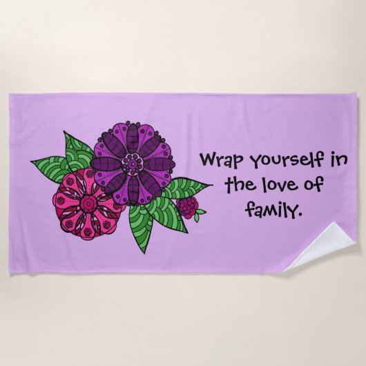 紫色の花のビーチタオル ビーチタオル (正面)