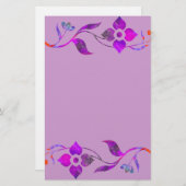 紫色の花のボーダー 便箋 (正面/裏面)