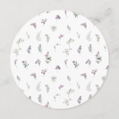 紫色の花のリースの結婚ラウンドのメニューカードプレート メニュー (裏面)