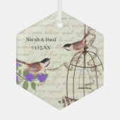 紫色の花のヴィンテージ鳥の日鳥を保存 ガラスオーナメント (正面)