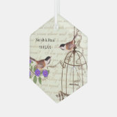 紫色の花のヴィンテージ鳥の日鳥を保存 ガラスオーナメント (正面左)