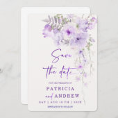 紫色の花の保存日付テンプレートDIY 招待状 (正面/裏面)