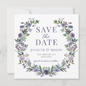 紫色の花の写真の招待状を保存 (正面)