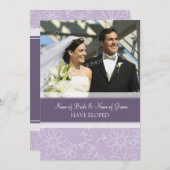 紫色の花の写真の駆け落ちの発表カード 案内状 (正面/裏面)