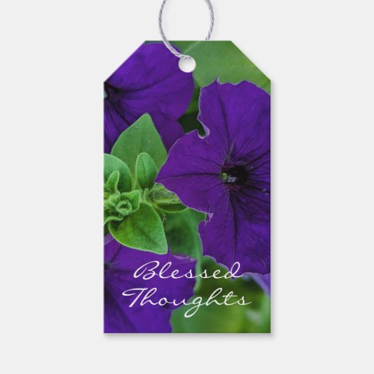 紫色の花の写真バイブルの聖句の考え賛美方 ギフトタグ (正面)