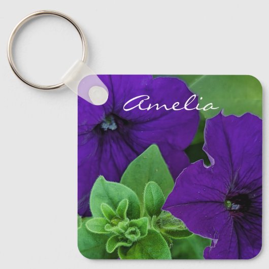 紫色の花の写真バイブル前向きバース考えズ キーホルダー (正面)