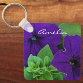 紫色の花の写真バイブル前向きバース考えズ キーホルダー (正面)