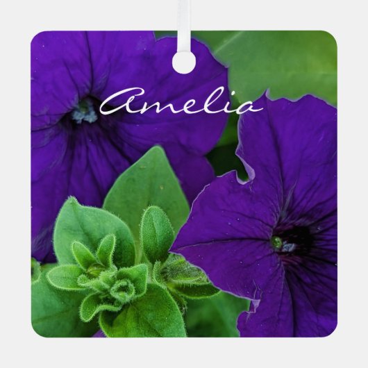 紫色の花の写真バイブル前向きバース考えズ メタルオーナメント (正面)