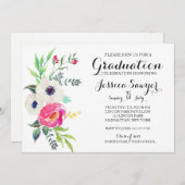 紫色の花の卒業のパーティの招待状 招待状 (正面/裏面)