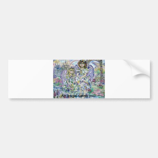 紫色の花の天使は。、天使…救います バンパーステッカー (正面)