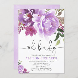 紫色の花の女の子のベビーシャワー、夏の春 招待状