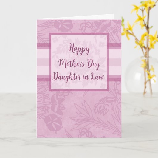 紫色の花の娘in法律幸せな母の日 カード (黄色い花)