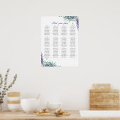 紫色の花の座席チャートプリント。ティール（緑がかった色）結婚の ポスター (キッチン)