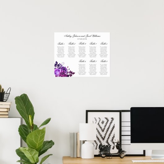 紫色の花の座席チャートプリント。フローラ結婚の ポスター (ホームオフィス)