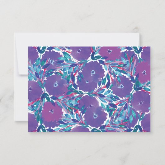 紫色の花の手の絵を描披露宴カード 招待状 (裏面)